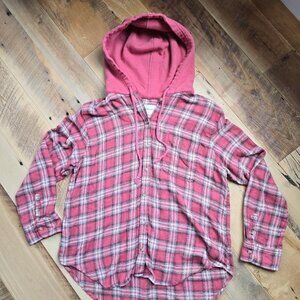 American Eagle Flannel Button Hoodie Size Medium